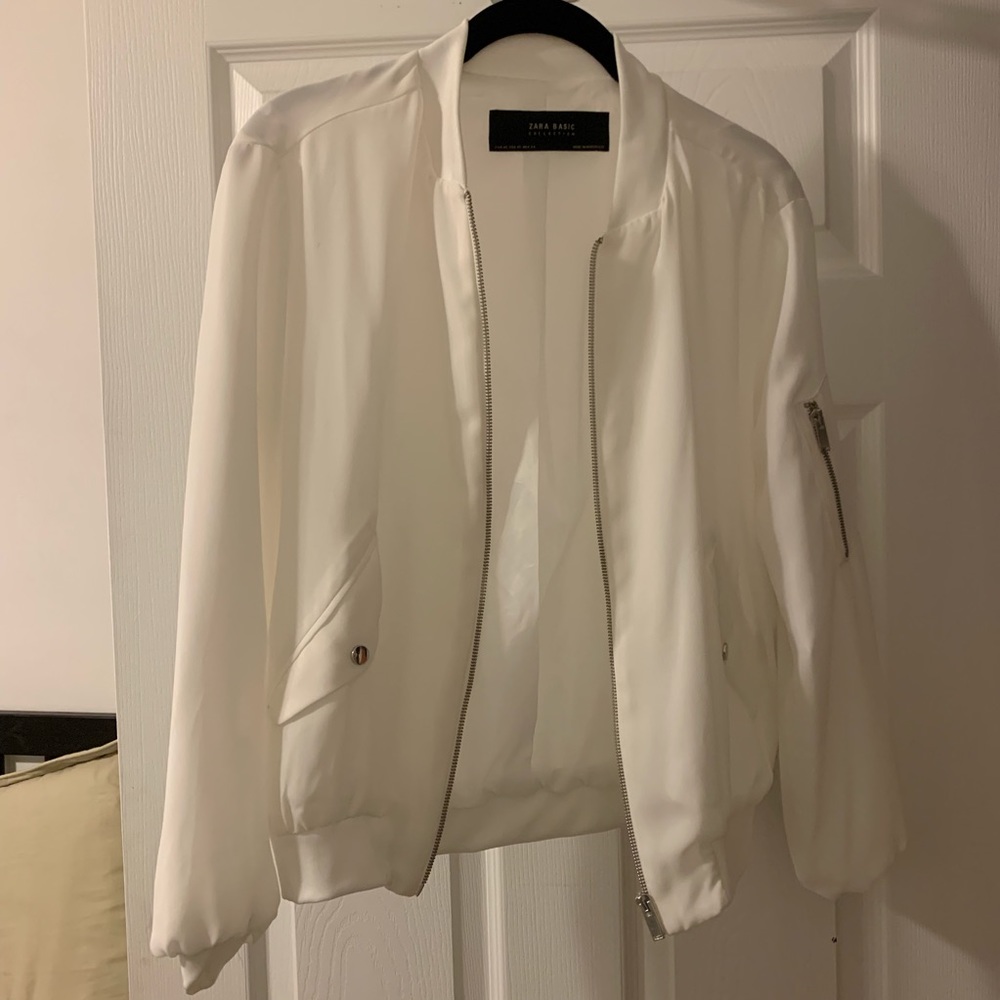 Zara Basic White Chiffon Sheer Bomber Jacket XS
